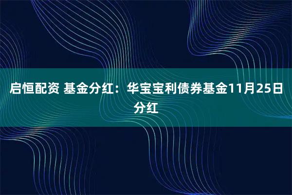 启恒配资 基金分红:华宝宝利债券基金11月25日分红