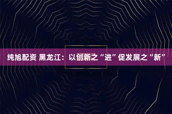纯旭配资 黑龙江:以创新之“进”促发展之“新”